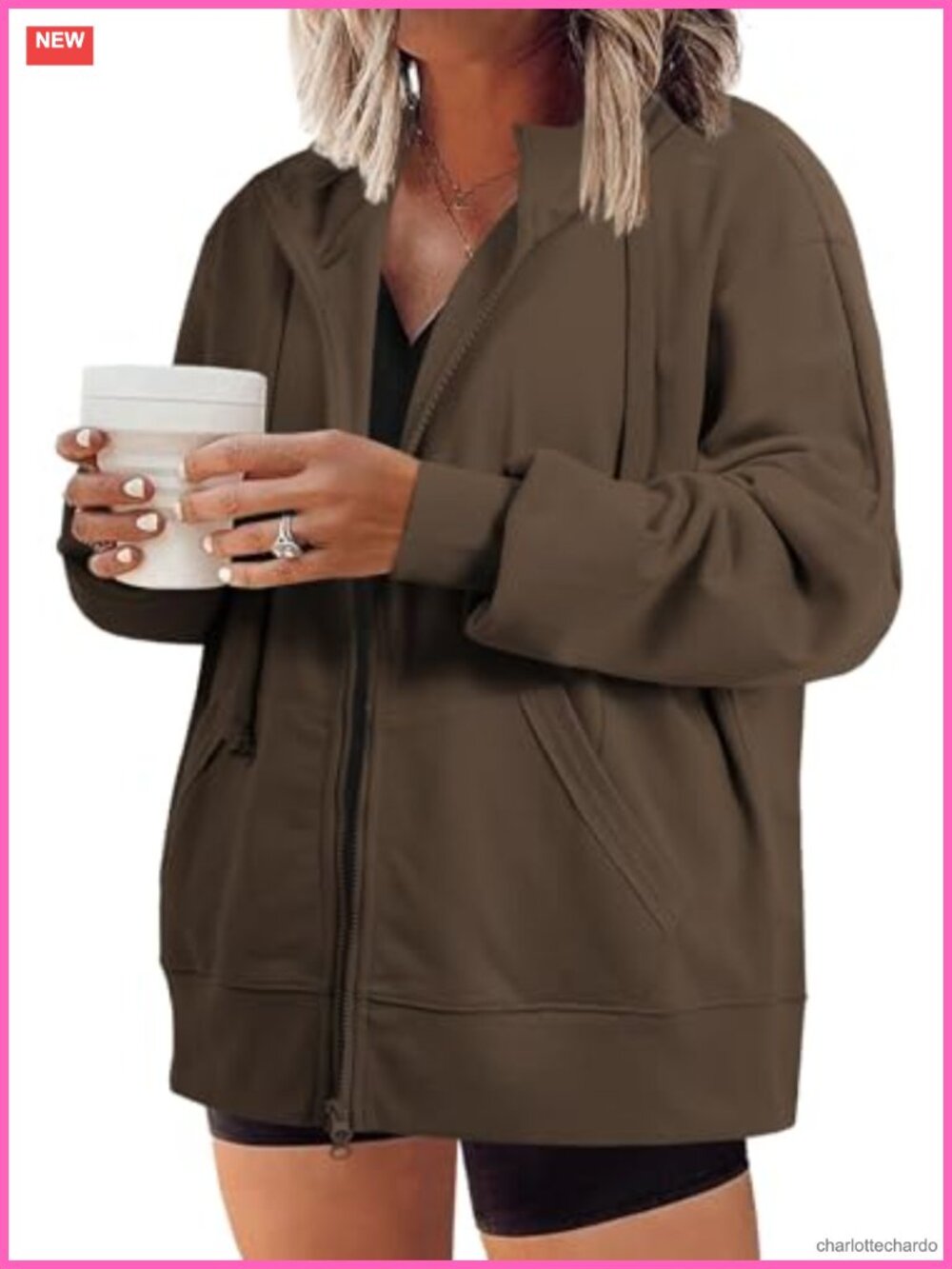 Plus Size Zip Up Hoodie Oversized Sweatshirt Long Sleeve Fleece